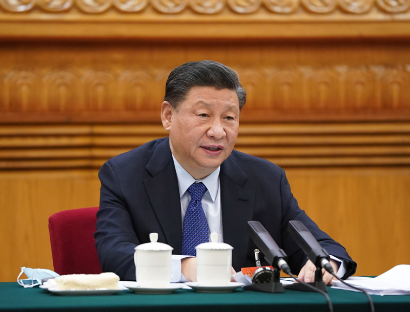 3月7日，中共中央總書記、國家主席、中央軍委主席習近平參加十三屆全國人大四次會議青海代表團的審議。新華社記者 李學仁 攝